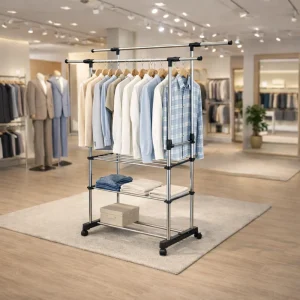 DOUBLE POLE CLOTH RACK | ADJUSTABLE CLOTHES HANGING & DRYING RACK