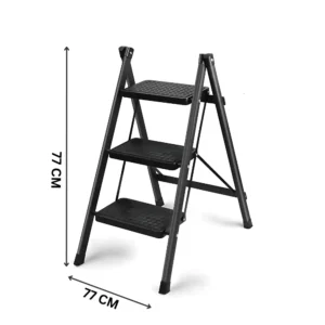 step ladder, 3 step folding ladder, portable step stool, anti-slip wide pedals, carbon steel ladder, black powder-coated ladder, space-saving ladder, no assembly ladder, home step ladder, kitchen step stool, office ladder, durable folding ladder, compact step ladder, wide step ladder, non-slip ladder.