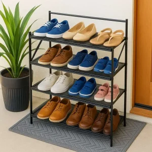4-TIER FOLDABLE METAL MESH SHOE RACK