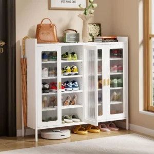 STEEL SHOE CABINET ORGANIZER WITH 4 DOOR AND 6 SPACIOUS LAYERS - ADJUSTABLE SHELVES - HIGHLY DURABLE