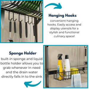 SINK TOP DISH RACK 65CM, OVER THE SINK DRYING RACK, KITCHEN ORGANIZER, STAINLESS STEEL RACK