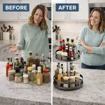 ROTATABLE KITCHEN SPICE RACK, MULTIFUNCTION 2 LAYER ROUND SHAPED STORAGE RACK, BLACK COLOUR - Image 6