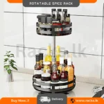 ROTATABLE KITCHEN SPICE RACK, MULTIFUNCTION 2 LAYER ROUND SHAPED STORAGE RACK, BLACK COLOUR