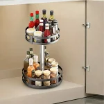 ROTATABLE KITCHEN SPICE RACK, MULTIFUNCTION 2 LAYER ROUND SHAPED STORAGE RACK, BLACK COLOUR - Image 3