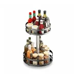 ROTATABLE KITCHEN SPICE RACK, MULTIFUNCTION 2 LAYER ROUND SHAPED STORAGE RACK, BLACK COLOUR - Image 7
