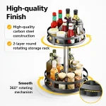 ROTATABLE KITCHEN SPICE RACK, MULTIFUNCTION 2 LAYER ROUND SHAPED STORAGE RACK, BLACK COLOUR - Image 2