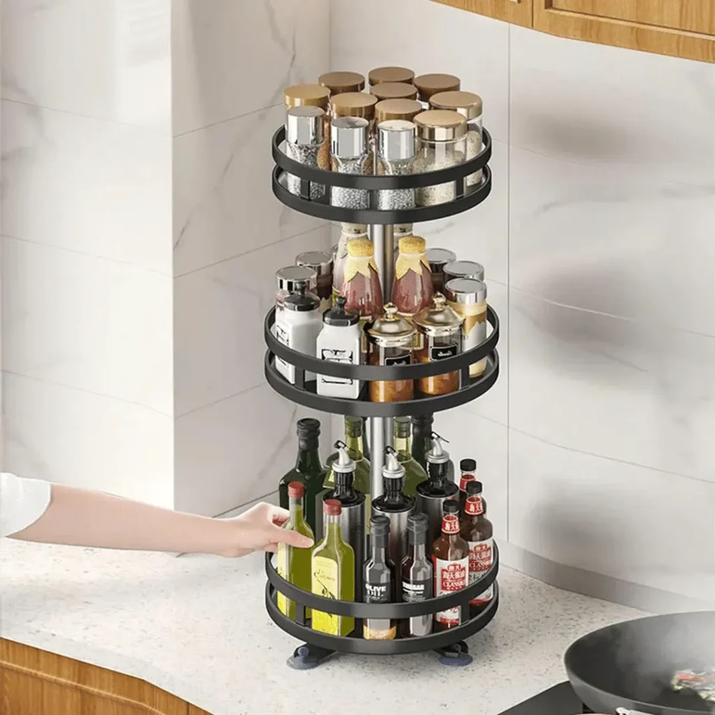 ROTATABLE KITCHEN SPICE RACK, MULTIFUNCTION 3 LAYER RACK, ROUND SHAPE RACK