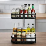 ROTATABLE SPICE RACK, MULTIFUNCTION 2 LAYER RACK, SQUARE SHAPE RACK,  BLACK POWDER COATED - Image 3