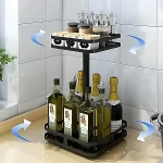 ROTATABLE SPICE RACK, MULTIFUNCTION 2 LAYER RACK, SQUARE SHAPE RACK,  BLACK POWDER COATED - Image 6