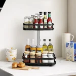 ROTATABLE SPICE RACK, MULTIFUNCTION 2 LAYER RACK, SQUARE SHAPE RACK,  BLACK POWDER COATED