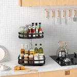 ROTATABLE SPICE RACK, MULTIFUNCTION 2 LAYER RACK, SQUARE SHAPE RACK,  BLACK POWDER COATED - Image 4