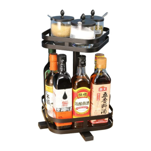 ROTATABLE SPICE RACK, MULTIFUNCTION 2 LAYER RACK, SQUARE SHAPE RACK, BLACK POWDER COATED