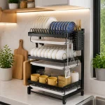 THREE LAYER COUNTERTOP DISH RACK, SPOON HOLDERS, KNIFE HOLDER, BOARD HOLDER