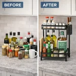 TWO LAYER SPICE RACK, CARBON STEEL COUNTERTOP SPICE RACK, KNIFE & SPOON & CUTTING BOARD HOLDER - Image 7