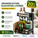 TWO LAYER SPICE RACK, CARBON STEEL COUNTERTOP SPICE RACK, KNIFE & SPOON & CUTTING BOARD HOLDER
