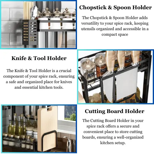 TWO LAYER SPICE RACK, STAINLESS STEEL COUNTERTOP SPICE RACK, KNIFE & SPOON & CUTTING BOARD HOLDER