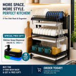 THREE LAYER COUNTERTOP DISH RACK, SPOON HOLDERS, KNIFE HOLDER, BOARD HOLDER