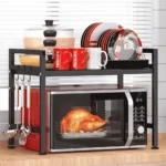 EXTENDABLE MICROWAVE & OVEN RACK - H TYPE, BLACK COLOR RACK, ADJUSTABLE RACK