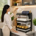 THREE LAYER COUNTERTOP DISH RACK, SPOON HOLDERS, KNIFE HOLDER, BOARD HOLDER - Image 3