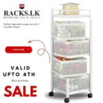 4 LAYER REVOLVING MULTI PURPOSE CART, SQUARE SHAPE 4 TIER TROLLEY, WHITE COLOUR