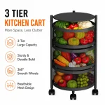 3 Tier 360° Rotating Mesh Basket Kitchen Trolley with Wheels ( Black & White ) - Image 4