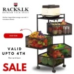 4 LAYER REVOLVING MULTI PURPOSE CART, SQUARE SHAPE 4 TIER TROLLEY, BLACK COLOUR