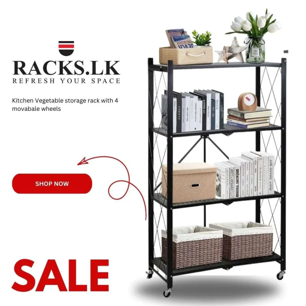 FOLDABLE SHELF, 4 LAYER STORAGE RACK, BLACK POWDER COATED, MULTI PURPOSE RACK