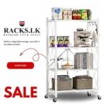 4 LAYER FOLDABLE SHELF, KITCHEN STORAGE RACK, WHITE POWDER COATED, MULTI PURPOSE RACK