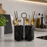 Carbon Steel Cutlery Holder – Dual Round Kitchen Utensil Organizer
