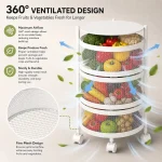 3 Tier 360° Rotating Mesh Basket Kitchen Trolley with Wheels ( Black & White ) - Image 7