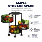 3 Tier 360° Rotating Mesh Basket Kitchen Trolley with Wheels ( Black & White ) - Image 8