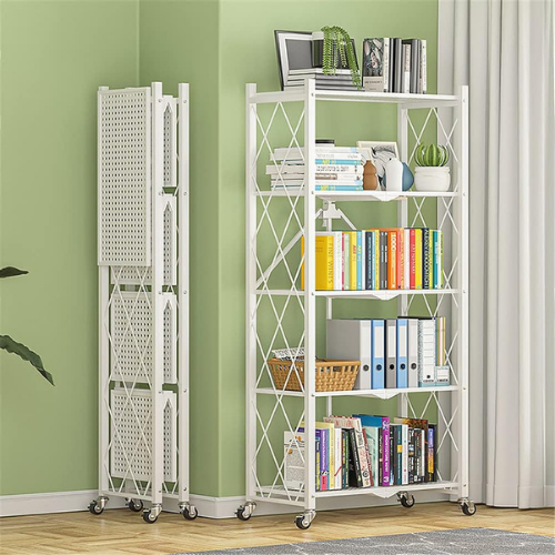 5 LAYER FOLDABLE SHELF, KITCHEN STORAGE RACK, WHITE POWDER COATED, MULTI PURPOSE RACK