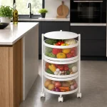 3 Tier 360° Rotating Mesh Basket Kitchen Trolley with Wheels ( Black & White ) - Image 3