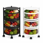 3 Tier 360° Rotating Mesh Basket Kitchen Trolley with Wheels ( Black & White )