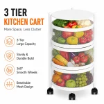 3 Tier 360° Rotating Mesh Basket Kitchen Trolley with Wheels ( Black & White ) - Image 5