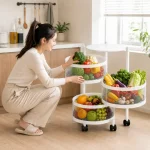 3 Tier 360° Rotating Mesh Basket Kitchen Trolley with Wheels ( Black & White ) - Image 11