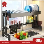 SINGLE LAYER RETRACTABLE SINK TOP STORAGE RACK, KITCHEN ORGANIZER WITH CHOPSTICK HOLDER, KINFE HOLDER AND SPONGE HOLDER, WITH HANGING HOOKS