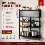 4-TIER HEAVY-DUTY CARBON STEEL STORAGE RACK WITH ROTATABLE WHEELS FOR VERSATILE ORGANIZATION – L115 CM x D32CM x H125CM - Image 2