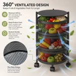 3 Tier 360° Rotating Mesh Basket Kitchen Trolley with Wheels ( Black & White ) - Image 6