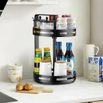 WALL MOUNT ROTATABLE SPICE RACK, 2 LAYER ROTATABLE RACK, BLACK POWDER COATED - Image 3