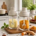 Premium 250ml Glass Spice Jar with Built-in Spoon & Airtight Lid – Smart Seasoning Container