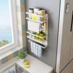 4 TIER MAGNETIC FRIDGE RACK, 4 LAYER SPICE RACK, KITCHEN TOWEL HOLDER, WHITE