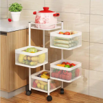 4 LAYER REVOLVING MULTI PURPOSE CART, SQUARE SHAPE 4 TIER TROLLEY, WHITE COLOUR