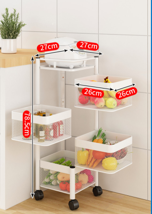 5 LAYER REVOLVING MULTI PURPOSE CART, SQUARE SHAPE 5 TIER TROLLEY, WHITE COLOUR