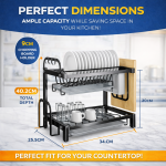 2 LAYER KITCHEN DISH RACK WITH UTENSIL AND CUTTING BOARD HOLDER, STAINLESS STEEL DISH RACK WITH WATER DRAIN TRAY - Image 2