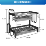 2 LAYER KITCHEN DISH RACK WITH UTENSIL AND CUTTING BOARD HOLDER, STAINLESS STEEL DISH RACK WITH WATER DRAIN TRAY