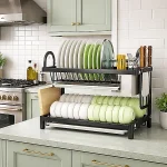 2 LAYER KITCHEN DISH RACK WITH UTENSIL AND CUTTING BOARD HOLDER, STAINLESS STEEL DISH RACK WITH WATER DRAIN TRAY - Image 6