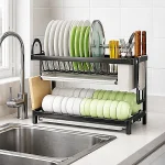 2 LAYER KITCHEN DISH RACK WITH UTENSIL AND CUTTING BOARD HOLDER, STAINLESS STEEL DISH RACK WITH WATER DRAIN TRAY - Image 4