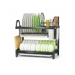 2 LAYER KITCHEN DISH RACK WITH UTENSIL AND CUTTING BOARD HOLDER, STAINLESS STEEL DISH RACK WITH WATER DRAIN TRAY