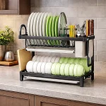 2 LAYER KITCHEN DISH RACK WITH UTENSIL AND CUTTING BOARD HOLDER, STAINLESS STEEL DISH RACK WITH WATER DRAIN TRAY - Image 2